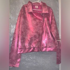 Wonder Nation Metallic Shiny Pink Asymmetrical Zipper Jacket